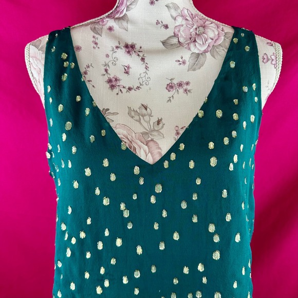 Lilly Pulitzer Silk Tank Top Gold Metallic Dot Green Sleeveless V Neck Size M - Picture 16 of 17